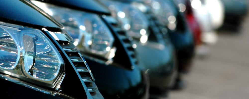 Closeup of front car headlights