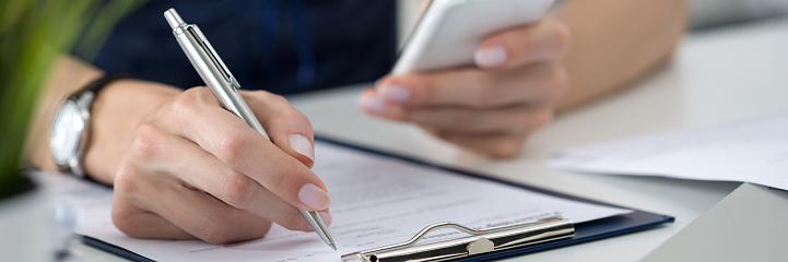 Woman filling out a form