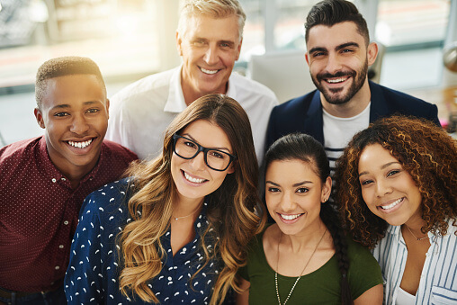 Coworkers smiling and laughing