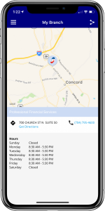 Branch locator on mobile app